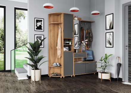 Модульная прихожая Граф, Серый/Дуб золотистый (Композиция 1) 