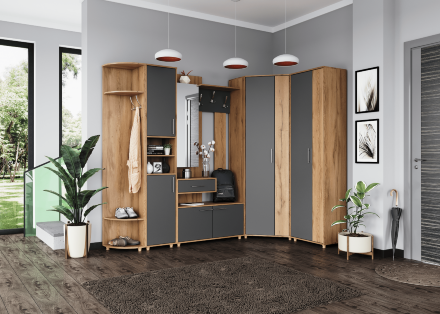 Модульная прихожая Граф, Серый/Дуб золотистый (Композиция 2)  