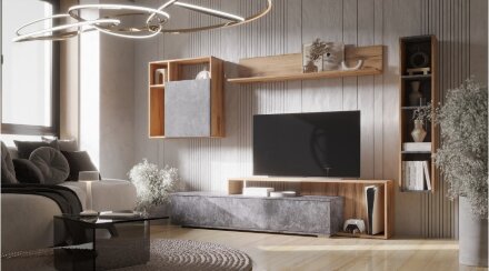 Шкаф со стеклом Даллас, Цемент темный/дуб вотан 